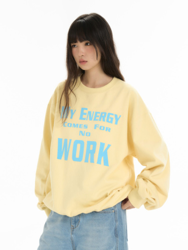 Yellow pullover hoodless round neck sweatshirt for women spring and early autumn thin section women's small fashion brand loose long-sleeved top