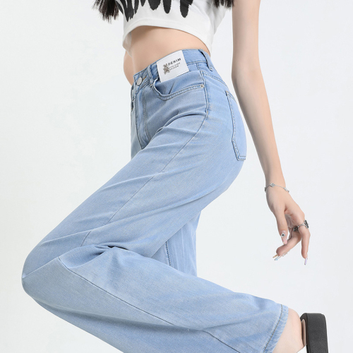 Tencel jeans summer thin new style straight high waist ice silk floor mopping wide leg pants for women