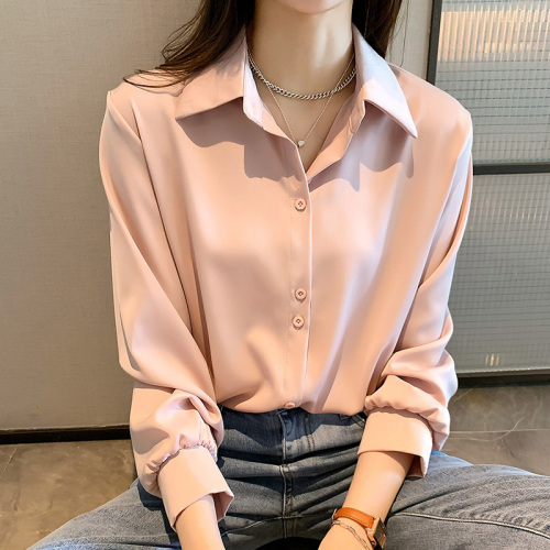 Women's new French autumn tops are unique, unique and beautiful, long-sleeved polo collar white shirts with a high-end feel