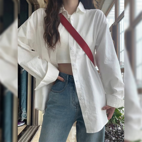 Long-sleeved white shirt for women in spring and autumn, loose commuting layering, inner wear, niche ins trendy high-end jacket top