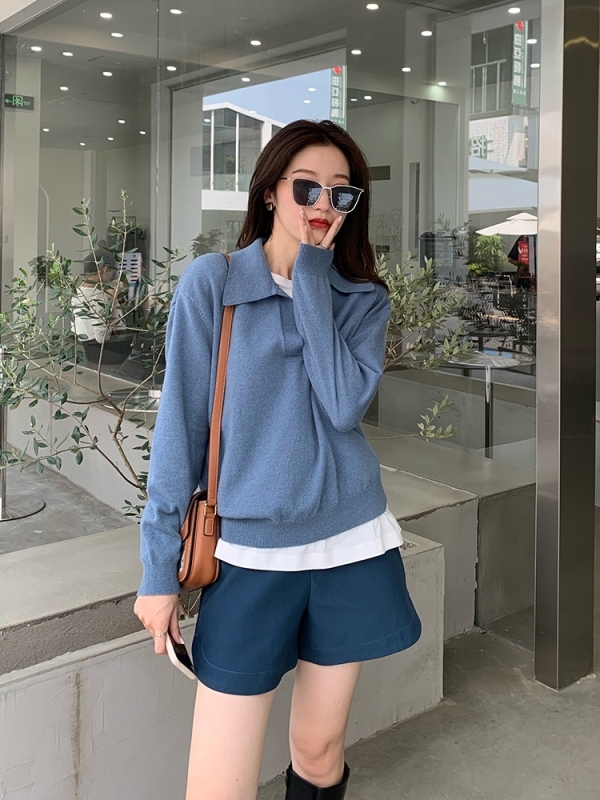 Xiaoyi customized polo gentle wind sweater autumn new women's long-sleeved pullover loose early autumn thin sweater top