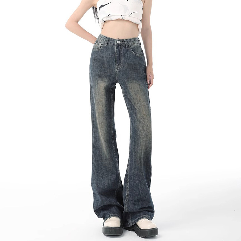 New style non-leg-fitting micro-flared jeans for women with fat mm, large size, slimming, pear-shaped body, high-waisted wide-leg pants