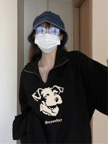 30 cotton 65 polyester 5 spandex retro college style polo collar large size thin sweatshirt for women ins trend