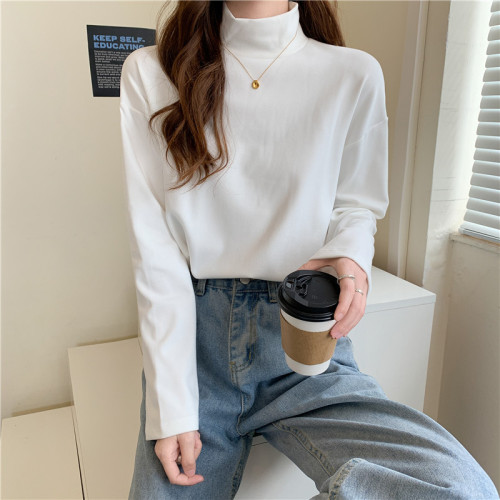 DeRong solid color high collar high elastic bottoming shirt autumn and winter versatile top