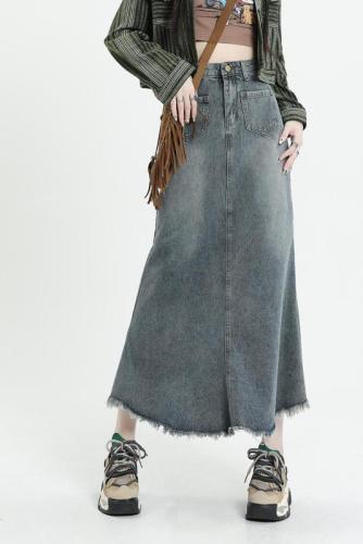 Denim skirt, slim skirt, crotch-covering butt-covering skirt, new autumn clothing for women, high-waisted temperament, versatile fishtail skirt