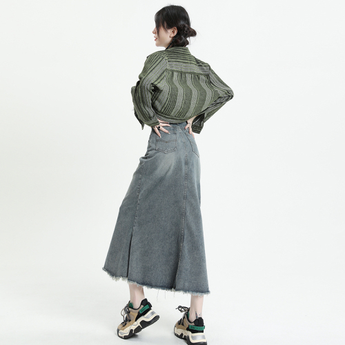 Denim skirt, slim skirt, crotch-covering butt-covering skirt, new autumn clothing for women, high-waisted temperament, versatile fishtail skirt