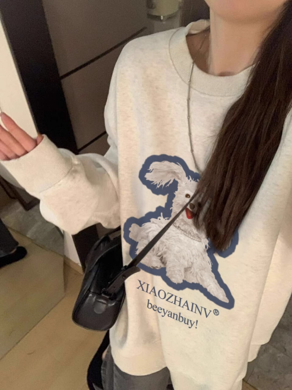 Anti-cotton Chinese cotton composite milk silk 300g silver fox velvet 400g round neck sweatshirt for women