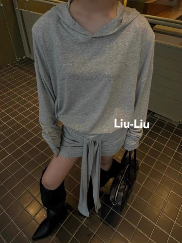 LiuLiu新款美式甜蜜灰色纯棉汤烫洋妞连衣裙