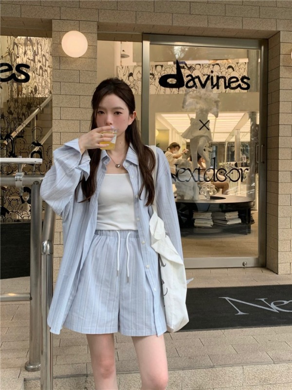 Striped shirt shorts salt suit dopamine wear sun protection suit