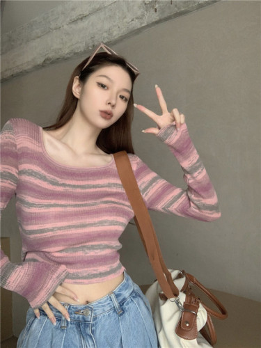 Rainbow Stripe Slim Fit Long Sleeve Top