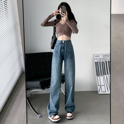 Spring and Autumn New Style Wide Leg Jeans Women's High Waist Fashion Straight Leg Loose Wide Leg Floor-Mopping Pants