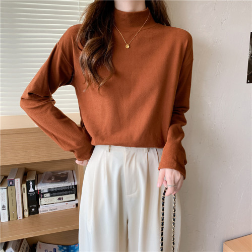 DeRong solid color high collar high elastic bottoming shirt autumn and winter versatile top