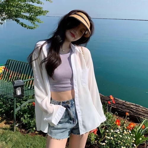 High-quality white sun protection clothing for women summer new chiffon long-sleeved casual shirt loose drape shirt thin cardigan