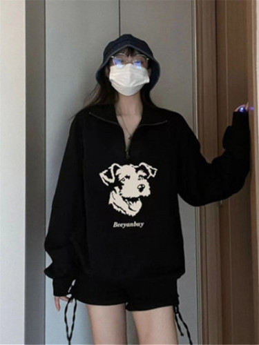 30 cotton 65 polyester 5 spandex retro college style polo collar large size thin sweatshirt for women ins trend