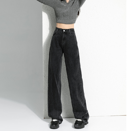 Winter wide-leg thickened velvet warm slim fit skin-covering jeans black black velvet extended trousers