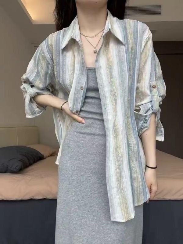 Summer Japanese style lazy style sweet shirt simple loose sun protection shirt jacket feminine waist slimming