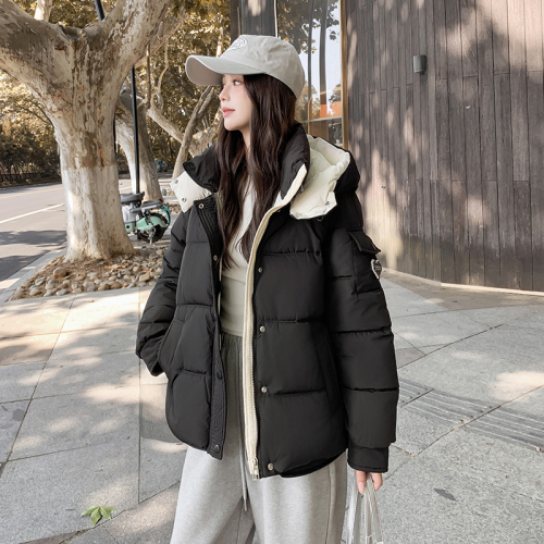 Black down cotton-padded jacket for women winter 2024 new fashion short cotton-padded jacket Korean style loose oversize thickened cotton-padded jacket