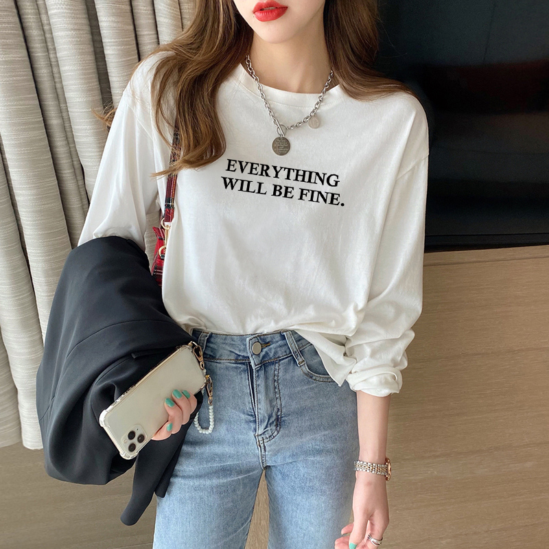 -26 count 100% cotton back collar pure cotton long-sleeved T-shirt for women to wear inside spring and autumn clothes