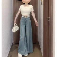 High-waisted, large-leg, wide-leg jeans for women, niche design, summer thin, floor-length, bell-bottomed culottes