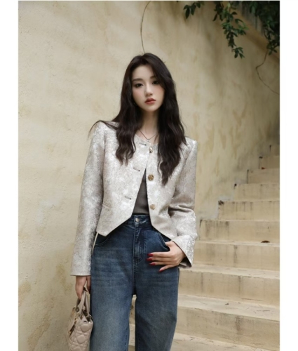 Lu Qing Yizhi Meng Xiaoxiang short coat women's spring and autumn 2024 new French niche design jacquard top