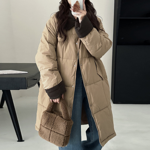 Real shot splicing mid-length down jacket for women 2024 new winter fashion super good-looking design niche cotton clothing