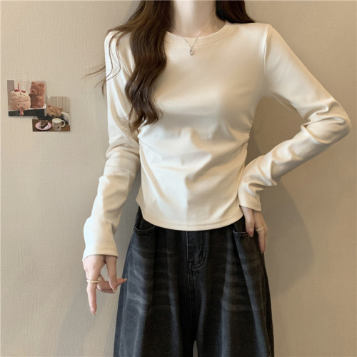 Women's Autumn New Round Neck Long Sleeve T-shirt with 260g Modal Back Tape, 1x1 Knit