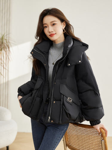 Cape down cotton coat women's short 2024 winter new loose thickened cotton coat small popular coat