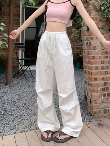 Solid color overalls American casual pants women's new style straight pants design wide leg pants long pants