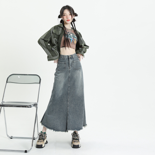 Denim skirt, slim skirt, crotch-covering butt-covering skirt, new autumn clothing for women, high-waisted temperament, versatile fishtail skirt