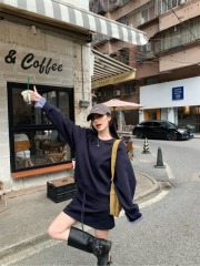 Early autumn new style plaid splicing long-sleeved sweatshirt + slimming half-length short skirt miu suit for women