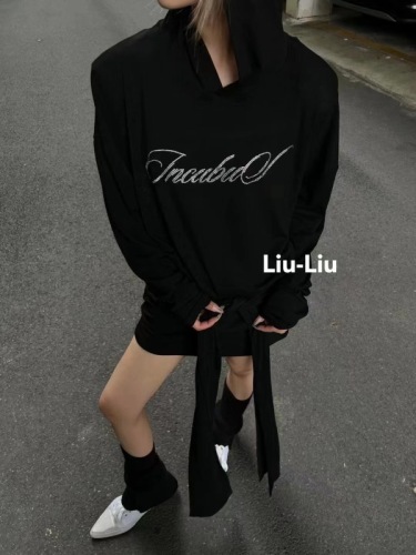 LiuLiu新款美式甜蜜灰色纯棉汤烫洋妞连衣裙