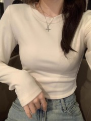 280g double-sided German velvet apricot bottoming shirt for women, autumn and winter warm inner long-sleeved T-shirt, slim fit top