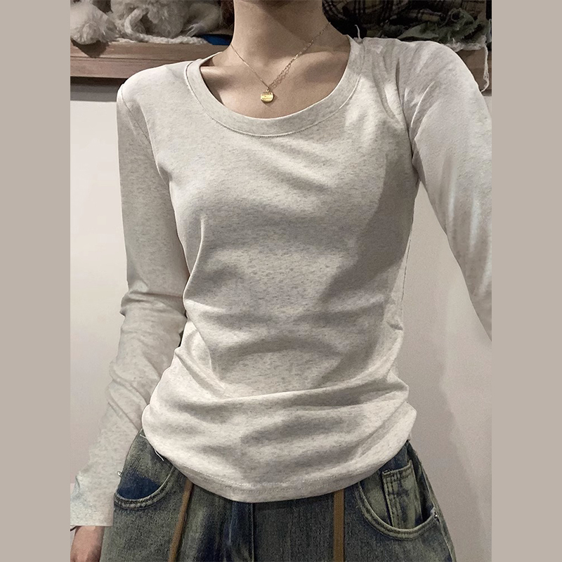 White inner bottoming shirt new style women's autumn and winter hot girl slim slim right shoulder long sleeve t-shirt top