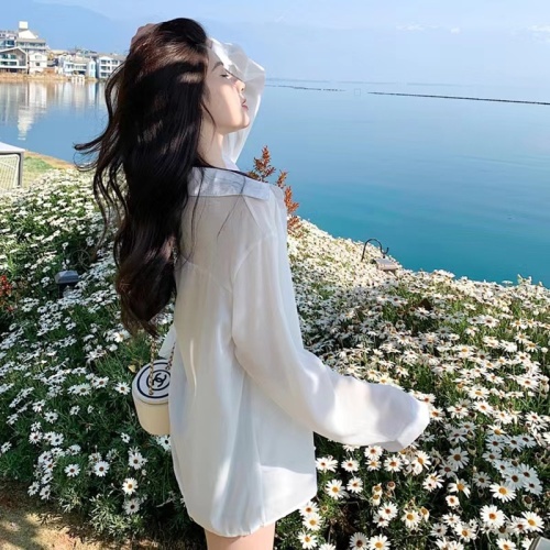 High-quality white sun protection clothing for women summer new chiffon long-sleeved casual shirt loose drape shirt thin cardigan