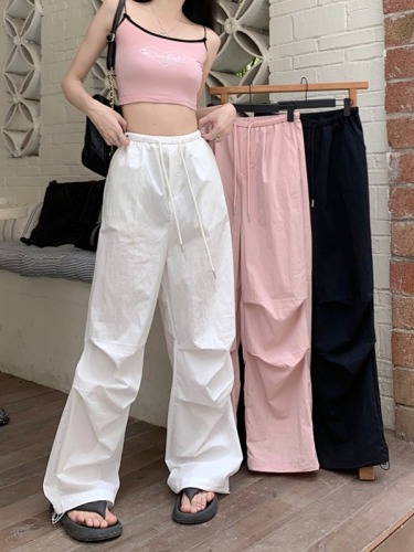 Solid color overalls American casual pants women's new style straight pants design wide leg pants long pants