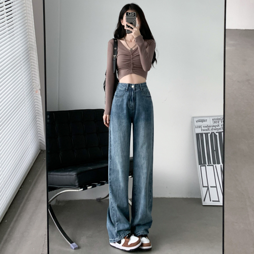 Spring and Autumn New Style Wide Leg Jeans Women's High Waist Fashion Straight Leg Loose Wide Leg Floor-Mopping Pants