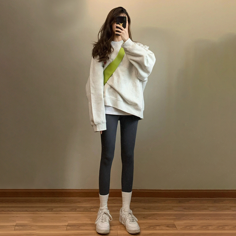 American retro new autumn and winter round neck shoulder sweatshirt women's spring and autumn long-sleeved tops