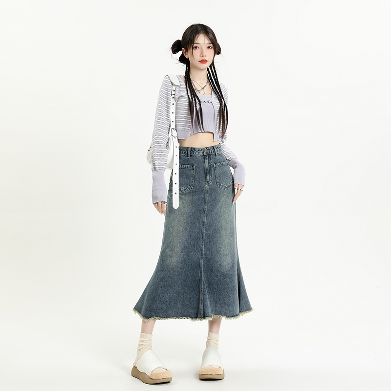 Denim skirt women's slimming crotch-covering butt-covering skirt new high-waist versatile fishtail skirt