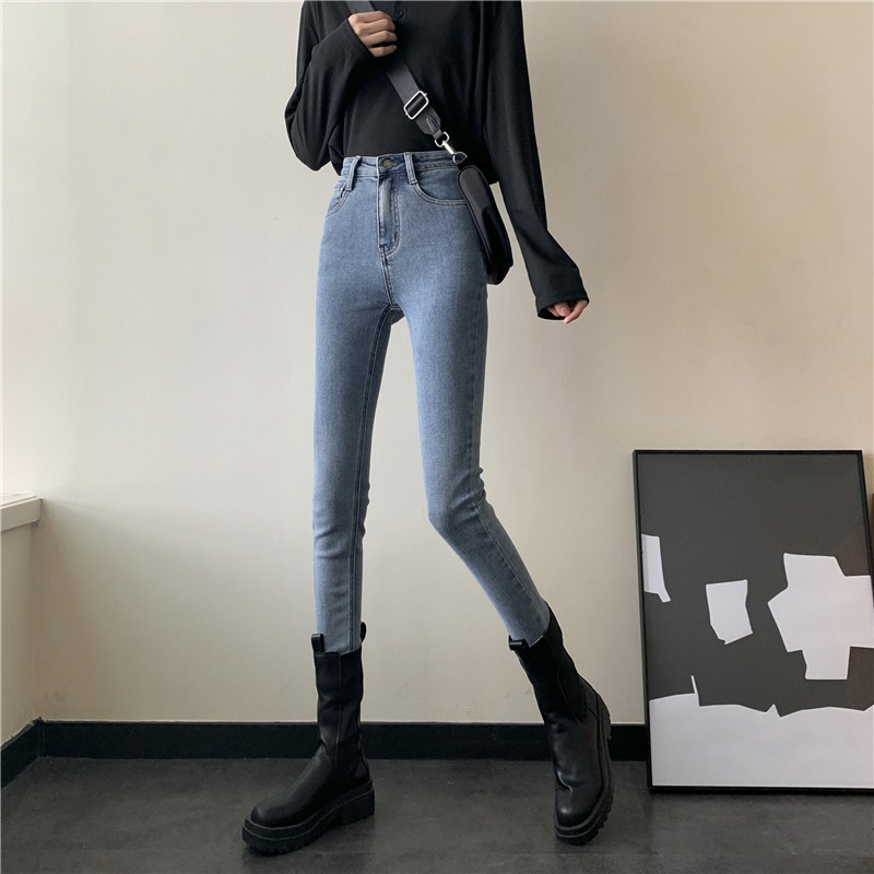 Skinny jeans for women in autumn and winter new style high-waisted slim fit versatile trousers straight leg pencil pants