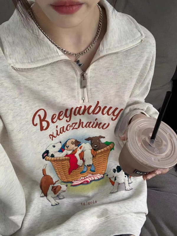 Thin Chinese cotton milk silk plus velvet Chinese cotton silver fox velvet Designed Polo collar half-zip lapel long-sleeved sweatshirt
