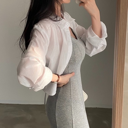 High-quality version of high-end design strappy shirt for women, thin long-sleeved shirt, OL style commuting, versatile, slimming and pure desire