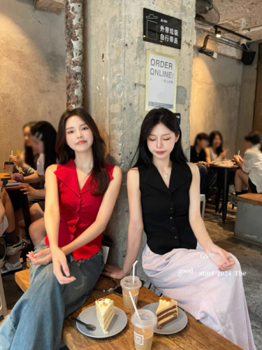 2024 new summer style Korean commuting paper figures ~ Lapel design vest shirt for women