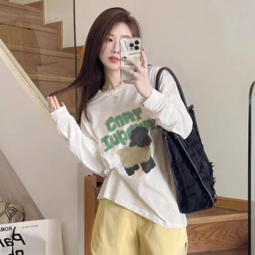 White long-sleeved T-shirt for women, new early spring, autumn and winter sweatshirt, layered bottoming shirt, pure cotton inner layer, loose top