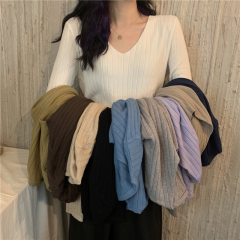 Authentic Fall New Long-Sleeve Hooded V-Neck Knit Top for Women