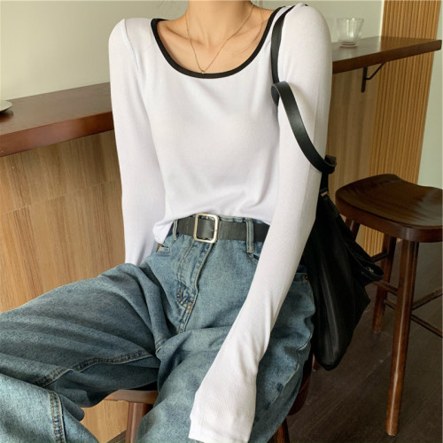 Large size black long-sleeved T-shirt women's inner-clavicle bottoming shirt short sweet and spicy ins trendy clothes