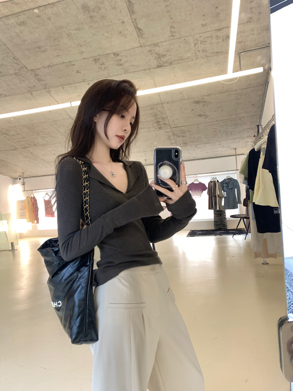 YUYUREAL-sexy and cute polo collar sweater for women in early autumn thin design bottoming wool top