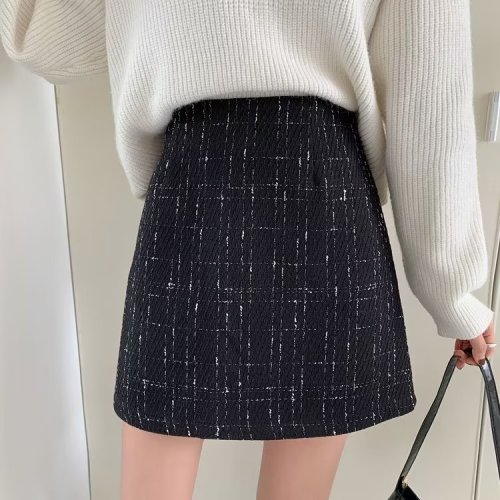 New Korean style retro temperament woolen skirt for women slimming high waist A-line hip skirt to prevent exposure