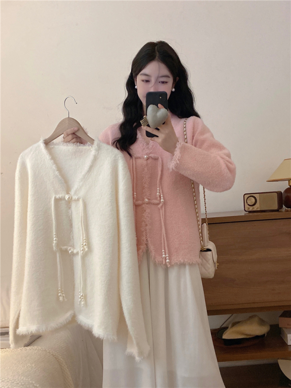 Large size sweater autumn and winter new imitation mink velvet small fragrance coat button knitted sweater sweater top