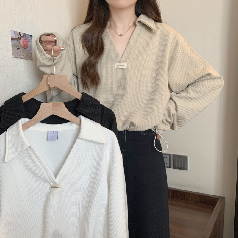 POLO collar sweatshirt long-sleeved T-shirt women's autumn new top POLO shirt large size