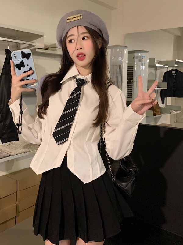 Plus Size College Style Polo Collar Long Sleeve Shirt Women's Korean Style Versatile Top